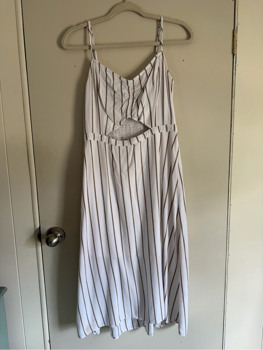 Hollister White Midi Dress with Brown Stripes